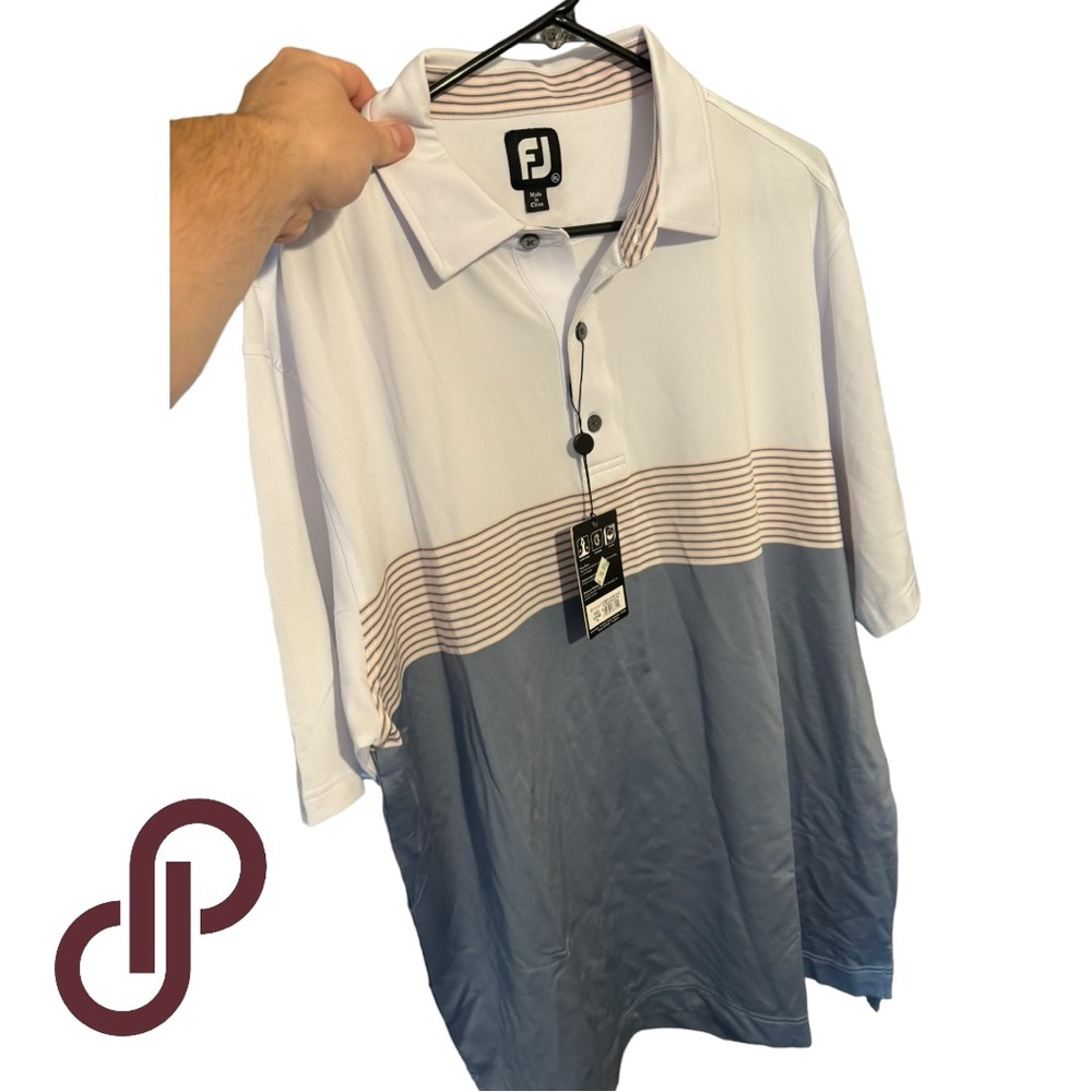 Brand New FootJoy White and Gray Polo Shirt Modern Design With Tags